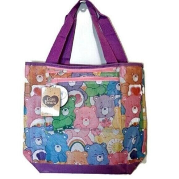 Care Bears Handbags - NWT Care Bears Beach Tote Mesh Bag Purse Childrens Carry All Retro 80s Inspired